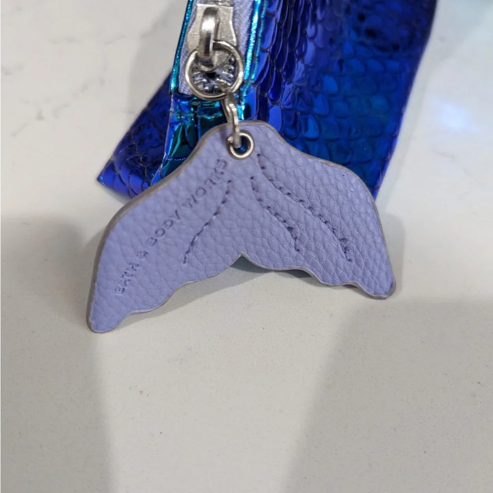 Bath & Body Works Metallic Blue Cosmetic Bag Mermaid Purple Tail Zipper Pull